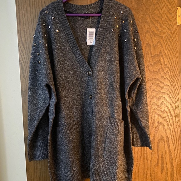Torrid Charcoal Gray Vegan Cashmere Boyfriend Cardigan V-Neck Sweater size 2 NWT - Picture 7 of 8